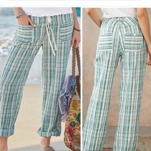 Sundance Gigi Cotton Plaid Pants Mint Green Multi Size PXL 100% Cotton